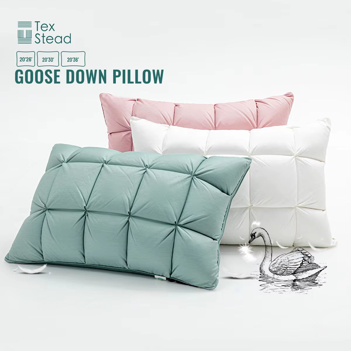 DreamNest™ Luxury Goose Down Feather Pillow – Pinch Pleat Design with Neck Support