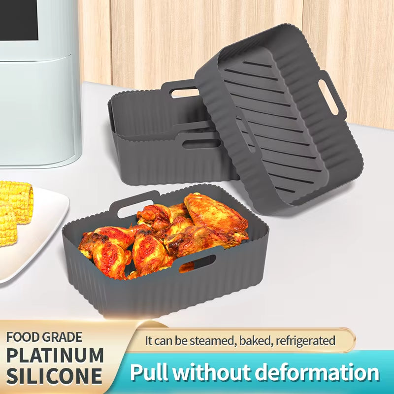 Non-Stick Rectangular Air Fryer Basket Easy Clean Air Fryer Silicone Pot Air Fryer Basket Suitable for Air Fryer