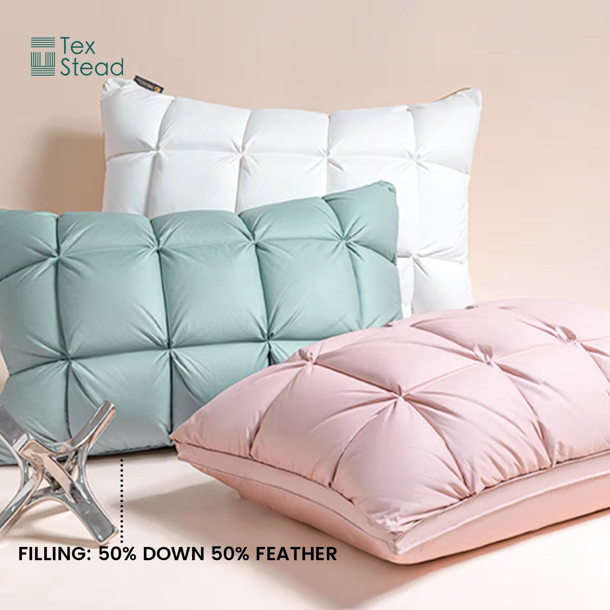 DreamNest™ Luxury Goose Down Feather Pillow – Pinch Pleat Design with Neck Support
