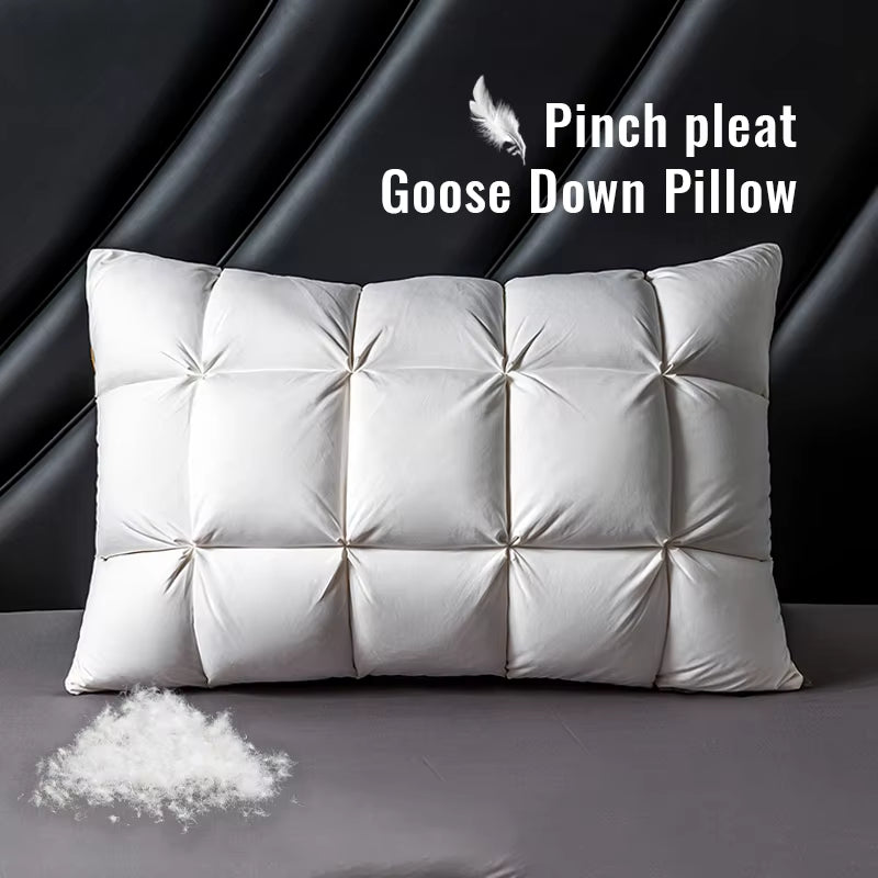 DreamNest™ Luxury Goose Down Feather Pillow – Pinch Pleat Design with Neck Support