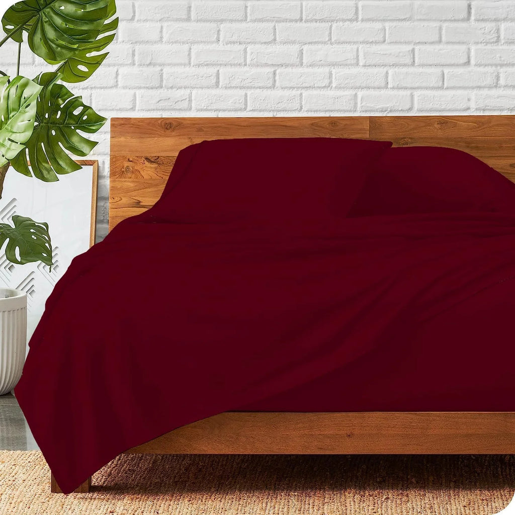 800 Thread Count 100% Egyptian Cotton Sheet Set, 4 Pc Set, Sateen Weave,Soft Luxury Bedding, Fits Upto 15" Inch Deep Pocket (Burgundy Solid, Full Size)